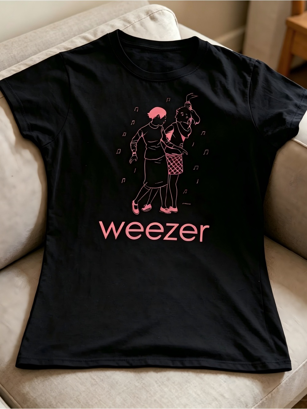 Weezer black band , pink writing and graphic black Women Men T-shirt unisex